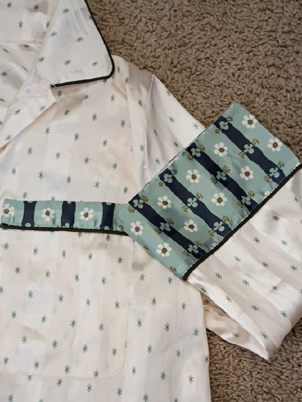 Free People Cream Pajama Set with Teal Trim - Picture 3 of 5